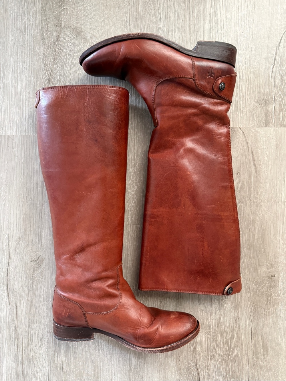 Frye melissa button back zip boot cognac brown women 6 leather